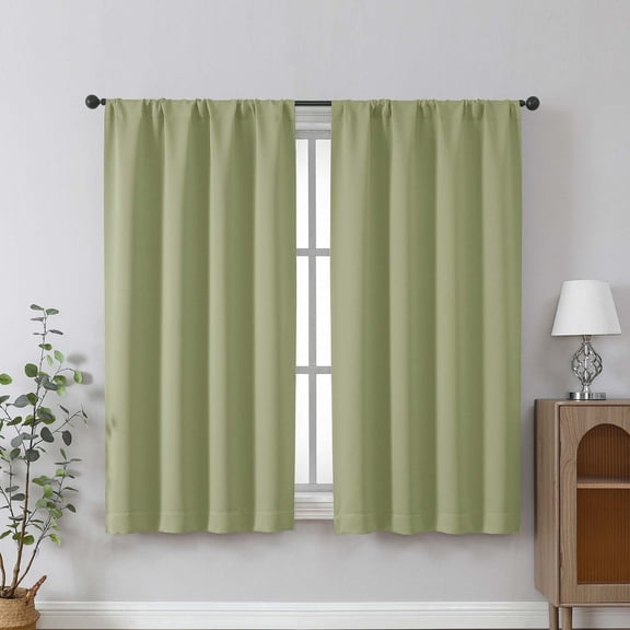 Chyhomenyc Sage Green Blackout Curtains for Living Room 54 Inches Long 2 Panels, Thermal Insulated Noise Reducing Solid Rod Pocket Curtains for Bedroom Windows, Each 40Wx54L Inch