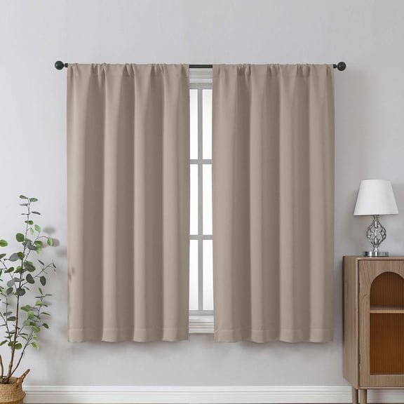 Chyhomenyc Stone Beige Curtains for Living Room 54 Inches Long 2 Panels, Light Filtering Thermal Insulated Noise Reducing Solid Rod Pocket Curtains for Bedroom Windows, Each 40Wx54L Inch