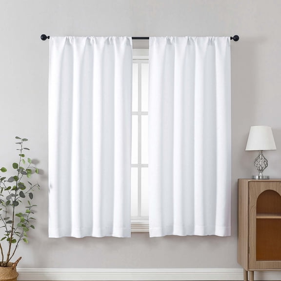Chyhomenyc White Curtains for Living Room 54 Inches Long 2 Panels, Light Filtering Thermal Insulated Noise Reducing Solid Rod Pocket Curtains for Bedroom Windows, Each 40Wx54L Inch