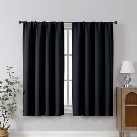 Chyhomenyc Black Blackout Curtains 63 Inches Long, Thermal Insulated Energy Saving Solid Soft Privacy Rod Pocket Window Curtains for Living Room Bedroom, Each 40Wx63L Inch, 2 Panels