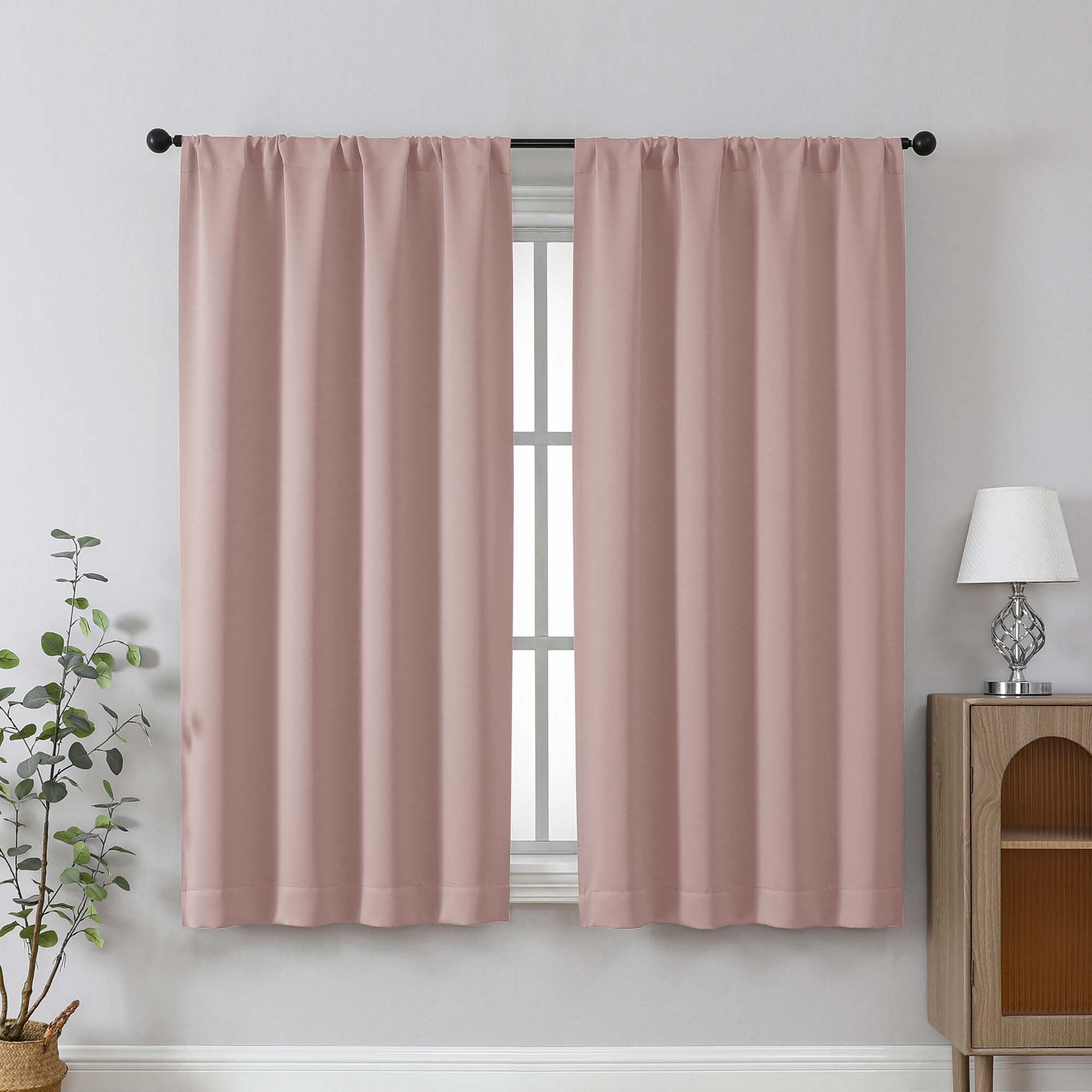 Chyhomenyc Blush Pink Curtains 63 Inches Long, Light Filtering Thermal Insulated Energy Saving Solid Soft Privacy Rod Pocket Window Curtains for Living Girls Room Bedroom, Each 40Wx63L Inch, 2 Panels