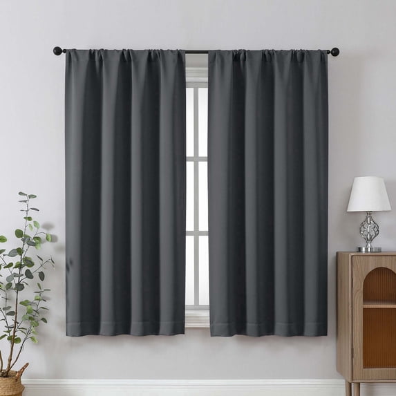 Chyhomenyc Grey Blackout Curtains 63 Inches Long, Thermal Insulated Energy Saving Solid Soft Privacy Rod Pocket Window Curtains for Living Room Bedroom, Each 40Wx63L Inch, 2 Panels