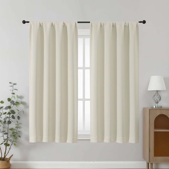 Chyhomenyc Natural Curtains 63 Inches Long, Light Filtering Thermal Insulated Energy Saving Neutral Solid Soft Privacy Rod Pocket Window Curtains for Living Room Bedroom, Each 40Wx63L Inch, 2 Panels