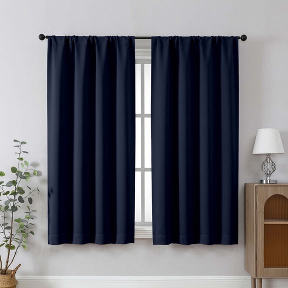 Chyhomenyc Navy Blue Curtains 63 Inches Long, Light Filtering Thermal Insulated Energy Saving Solid Soft Privacy Rod Pocket Window Curtains for Living Room Bedroom, Each 40Wx63L Inch, 2 Panels