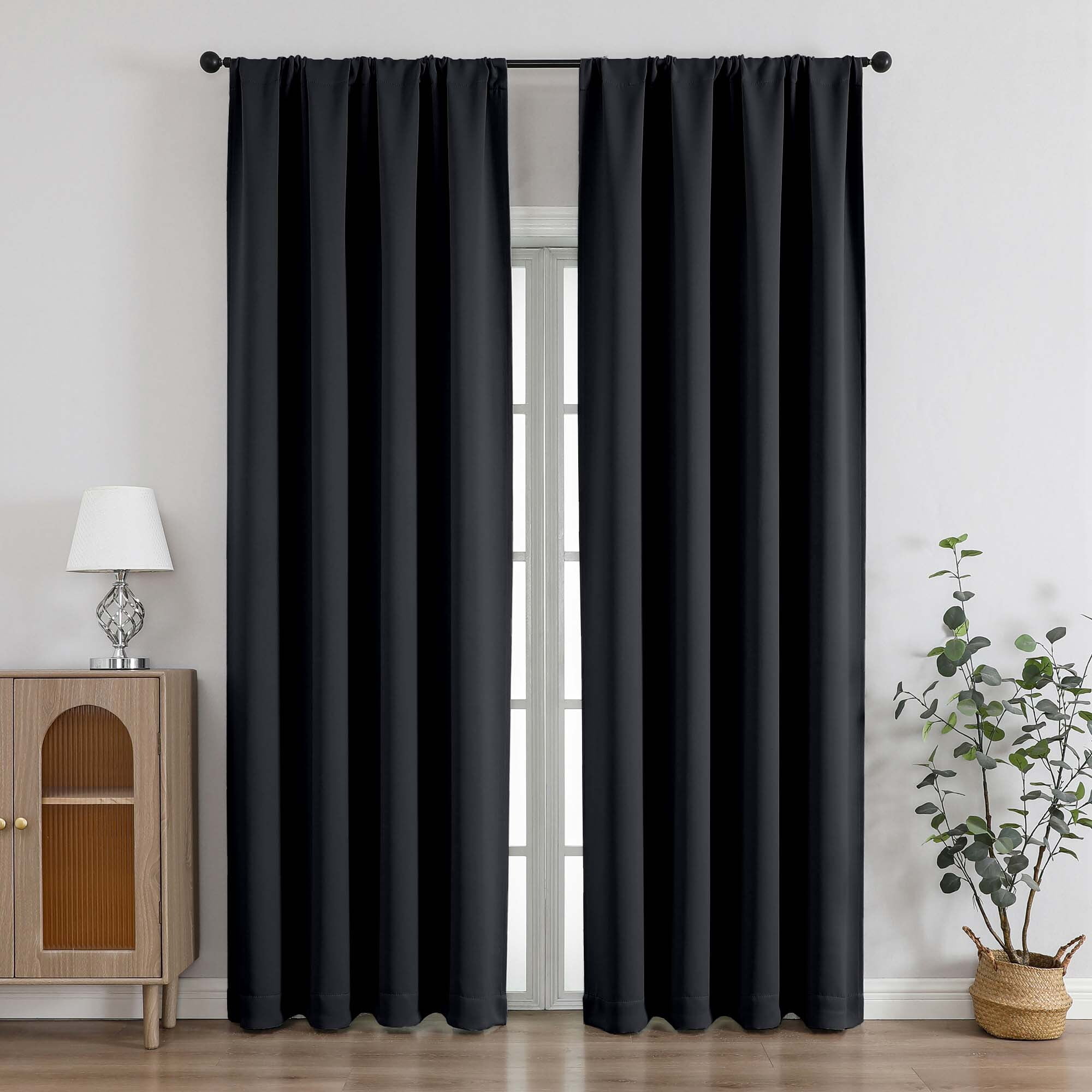 Chyhomenyc Black Blackout Curtains 84 Inches Long, Thermal Insulated Energy Saving Solid Soft Privacy Rod Pocket Window Curtains for Living Room Bedroom, Each 40Wx84L Inch, 2 Panels
