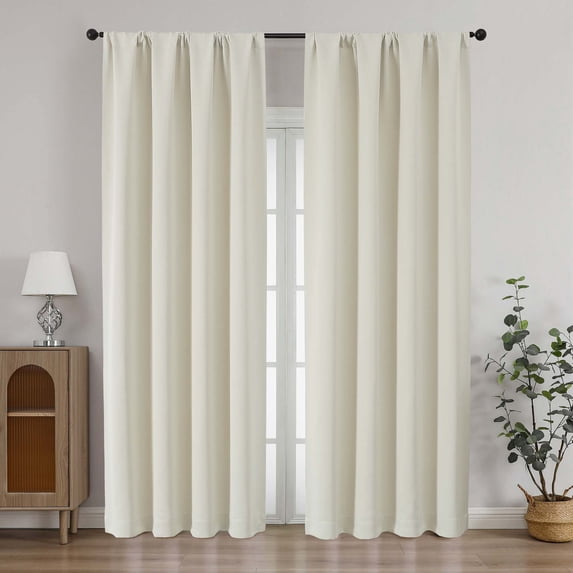 Chyhomenyc Natural Curtains 84 Inches Long, Light Filtering Thermal Insulated Energy Saving Neutral Solid Soft Privacy Rod Pocket Window Curtains for Living Room Bedroom, Each 40Wx84L Inch, 2 Panels