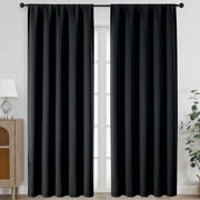 Chyhomenyc Black Blackout Curtains 84 Inches Long, Thermal Insulated Noise Reducing Solid Soft Privacy Rod Pocket Window Curtains for Living Room Bedroom, Each 