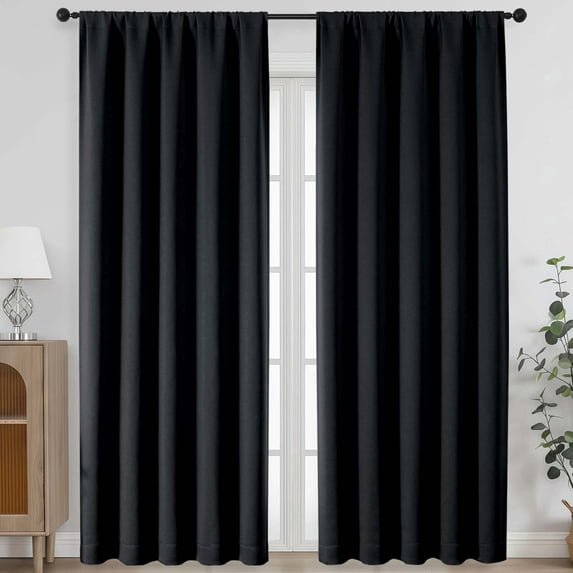Chyhomenyc Black Blackout Curtains 84 Inches Long, Thermal Insulated Noise Reducing Solid Soft Privacy Rod Pocket Window Curtains for Living Room Bedroom, Each 50Wx84L Inch, 2 Panels
