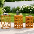 thumbnail image 1 of Y&M Round Nesting Coffee Tables, Set of 3 End Tables for Living Room Balcony Office, Heavy Duty Metal Stacking Nightstand for Home Indoor - Orange, 1 of 9