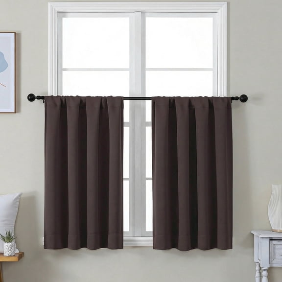 OVZME Chocolate Blackout Curtains 36 inch 2 Panels Set, Room Darkening Rod Pocket Thermal Insulated for Short Window, Small Curtains for Kitchen Bathroom Shades, W40 x L36 inch, Chocolate, 2 Sets