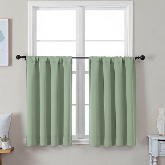 OVZME Light Green Blackout Curtains 36 inch Length, Thermal Insulated Rod Pocket Drapes for Kitchen/Bathroom, Room Darkening Short Curtains for Children's Room, 40"x36", 2 Panels