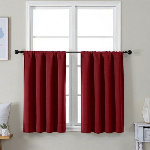 OVZME Short Blackout Curtains 36 inch 2 Panels Set, Solid Red Rod Pocket Thermal Insulated Tiers for Small Window Kitchen Bathroom Shades, Each 40"W x 36"L, Red