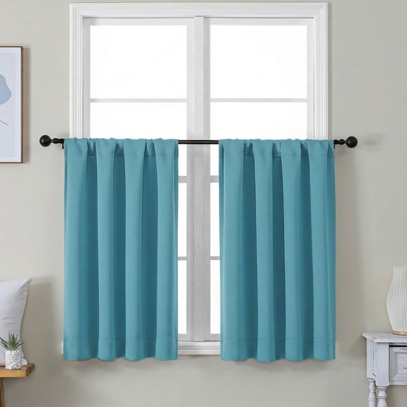 OVZME 36 Inch Long Blackout Curtains for Kitchen - Thermal Insulated Rod Pocket Drapes, Room Darkening Turquoise Curtains for Small Windows, 40x36, Set of 2, Turquoise