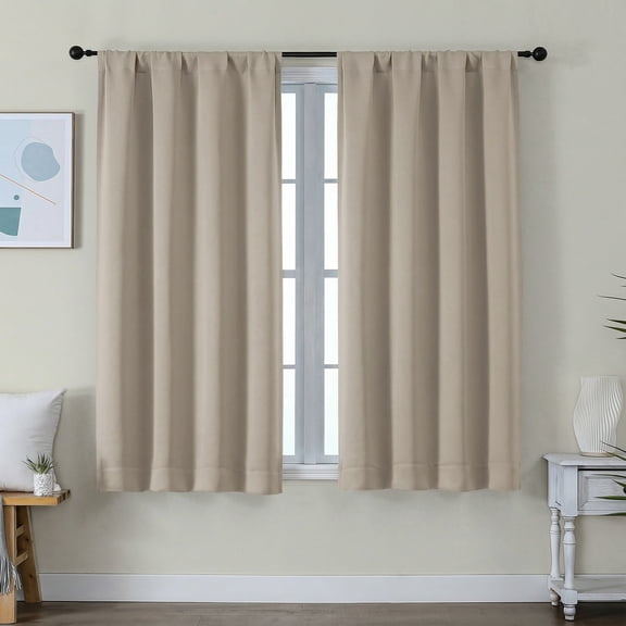 OVZME 54 Inch Long Blackout Curtains for Bedroom - Thermal Insulated Rod Pocket Drapes, Solid Biscotti Beige Room Darkening Curtains for Small Windows, 40x54, Set of 2, Biscotti Beige