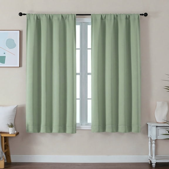 OVZME 54 Inch Light Green Blackout Curtains for Bedroom, Thermal Rod Pocket Drapes for Small Windows, Solid Room Darkening Panels 40x54, Set of 2, Light Green