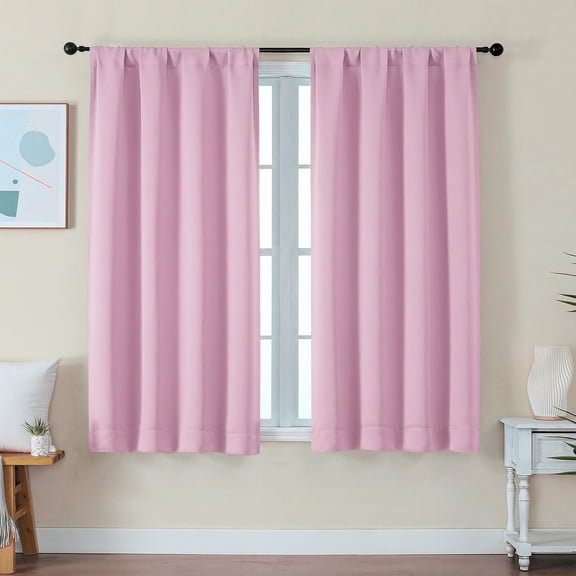 OVZME Pink Blackout Curtains 54 inch Length for Small Windows, Thermal Insulated Rod Pocket Drapes for Bedroom/Girl's Room, Solid Room Darkening Curtains 40"x54", Pink 2 panels