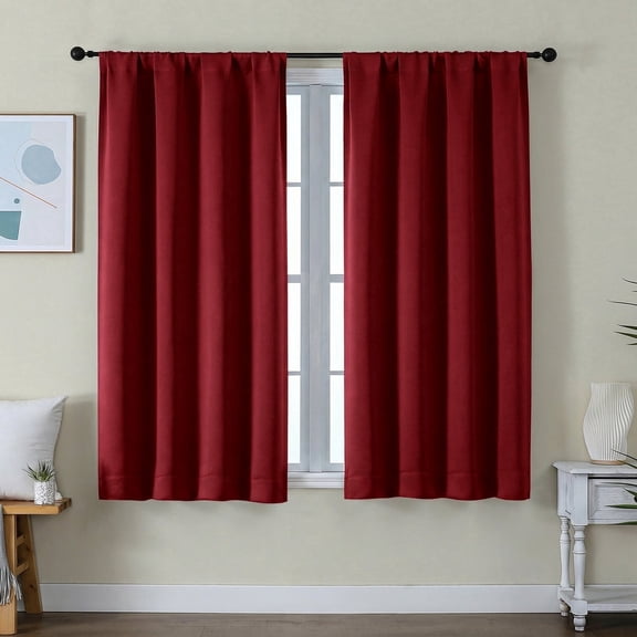 OVZME 54 Inch Red Short Blackout Curtains for Bedroom, Thermal Rod Pocket Drapes for Small Windows, Solid Room Darkening Panels Each 40"Wx54"L, Set of 2, Red