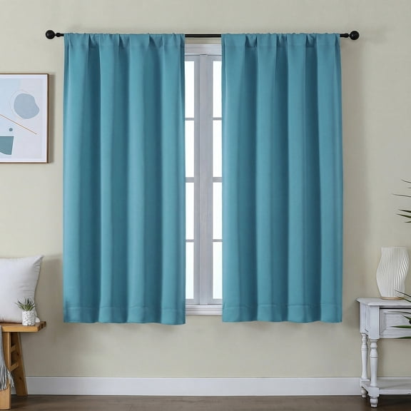 OVZME 54 Inch Turquoise Blackout Curtains for Bedroom, Thermal Rod Pocket Drapes for Small Windows, Solid Room Darkening Panels 40x54, Set of 2, Turquoise