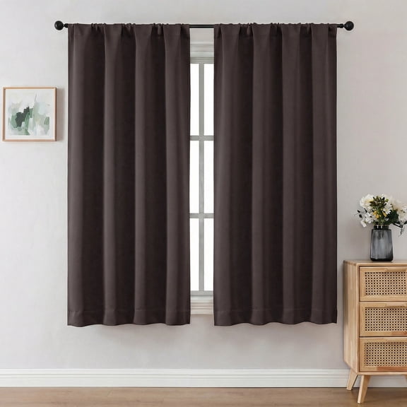 OVZME 2 Pack Blackout Curtains 63 inch Long, Chocolate Thermal Insulated Rod Pocket Drapes, Room Darkening Curtains for Living Room Bedroom, Each 40"x63", Chocolate