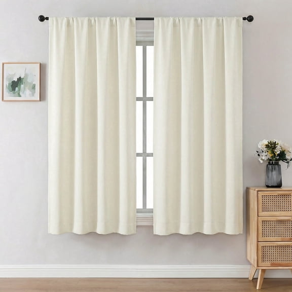 OVZME 2 Pack Room Darkening Curtains 63 inch Long, Ivory Thermal Insulated Rod Pocket Drapes for Living Room Bedroom, Each 40"x63", Ivory