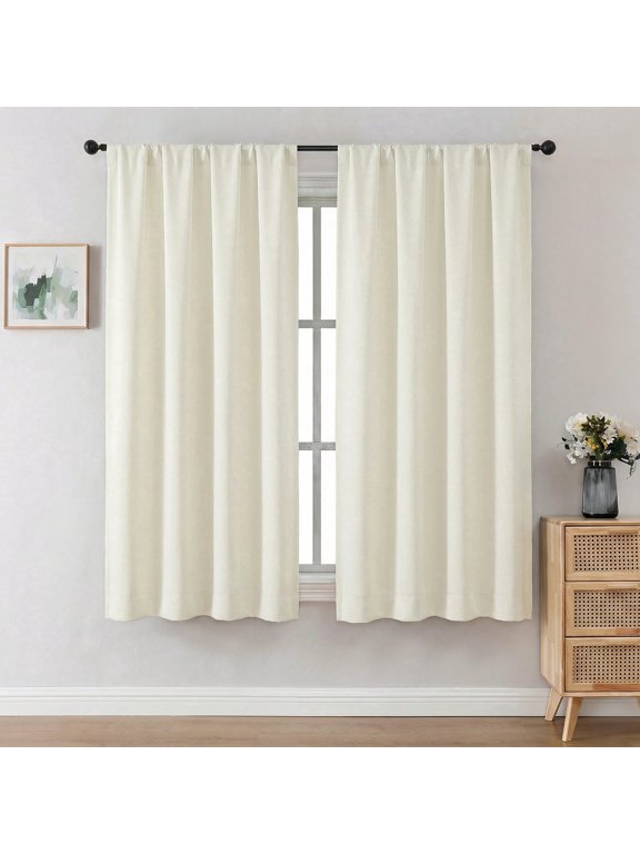 2 Pack Room Darkening Curtains 63 inch Long, Ivory Thermal Insulated Rod Pocket Drapes for Living Room Bedroom, Each 40"x63", Ivory