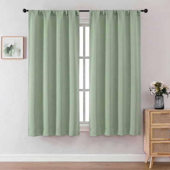 OVZME 63 Inch Light Green Blackout Curtains for Bedroom, Thermal Rod Pocket Drapes for Living Room, Room Darkening Window Panels 40x63, Set of 2, Light Green