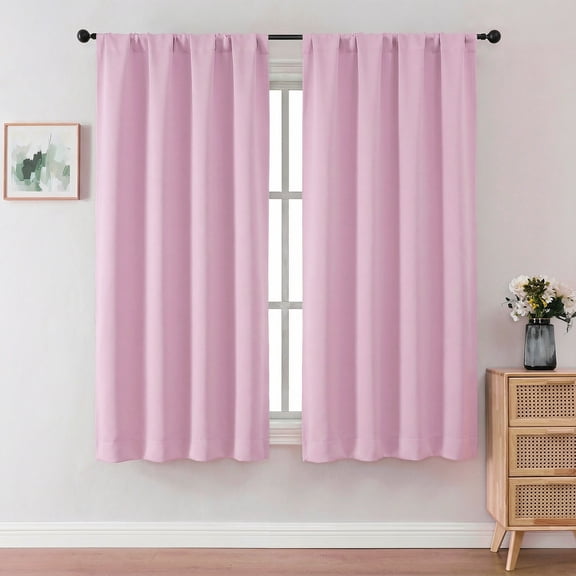 OVZME Pink Blackout Curtains 63 inch Length for Bedroom, Thermal Insulated Rod Pocket Drapes, Room Darkening Curtains for Living Room/Girl's Room, 40"x63", 2 Panels, Pink