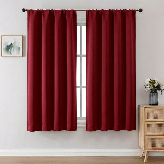 OVZME 2 Pack Blackout Curtains 63 inch Long, Red Thermal Insulated Rod Pocket Drapes, Room Darkening Curtains for Living Room Bedroom, Each 40"x63", Red