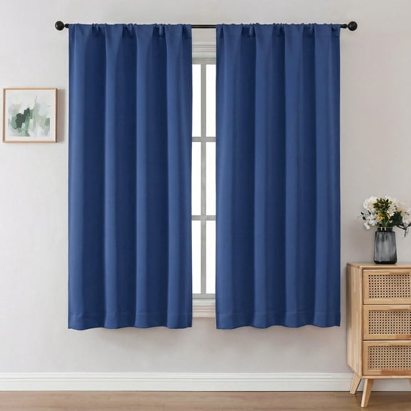 OVZME 63 Inch Long Blackout Curtains for Bedroom - Thermal Insulated Rod Pocket Drapes, Room Darkening Royal Blue Curtains for Living Room, 40x63, Set of 2, Royal Blue