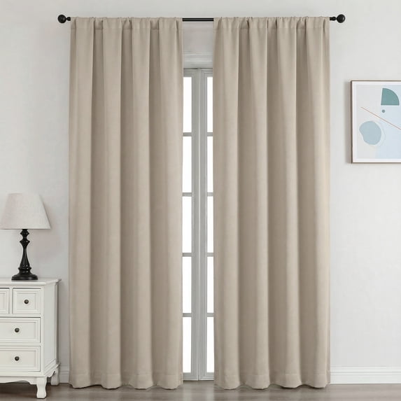 OVZME 84 Inch Long Blackout Curtains for Bedroom - Thermal Insulated Rod Pocket Drapes, Room Darkening Biscotti Beige Curtains for Living Room, 40x84, Set of 2, Biscotti Beige