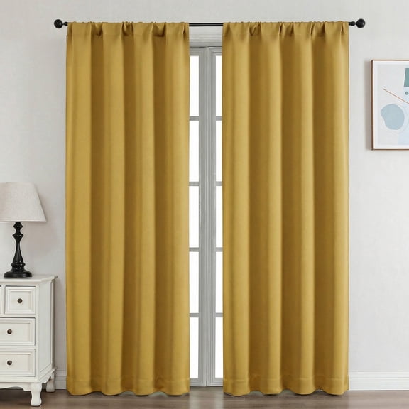 OVZME 2 Panels Bright Gold Blackout Curtains 84 inch Length, Thermal Insulated Room Darkening Curtain Drapes for Living Room Bedroom, W40 x L84 inch, Set of 2, Bright Gold