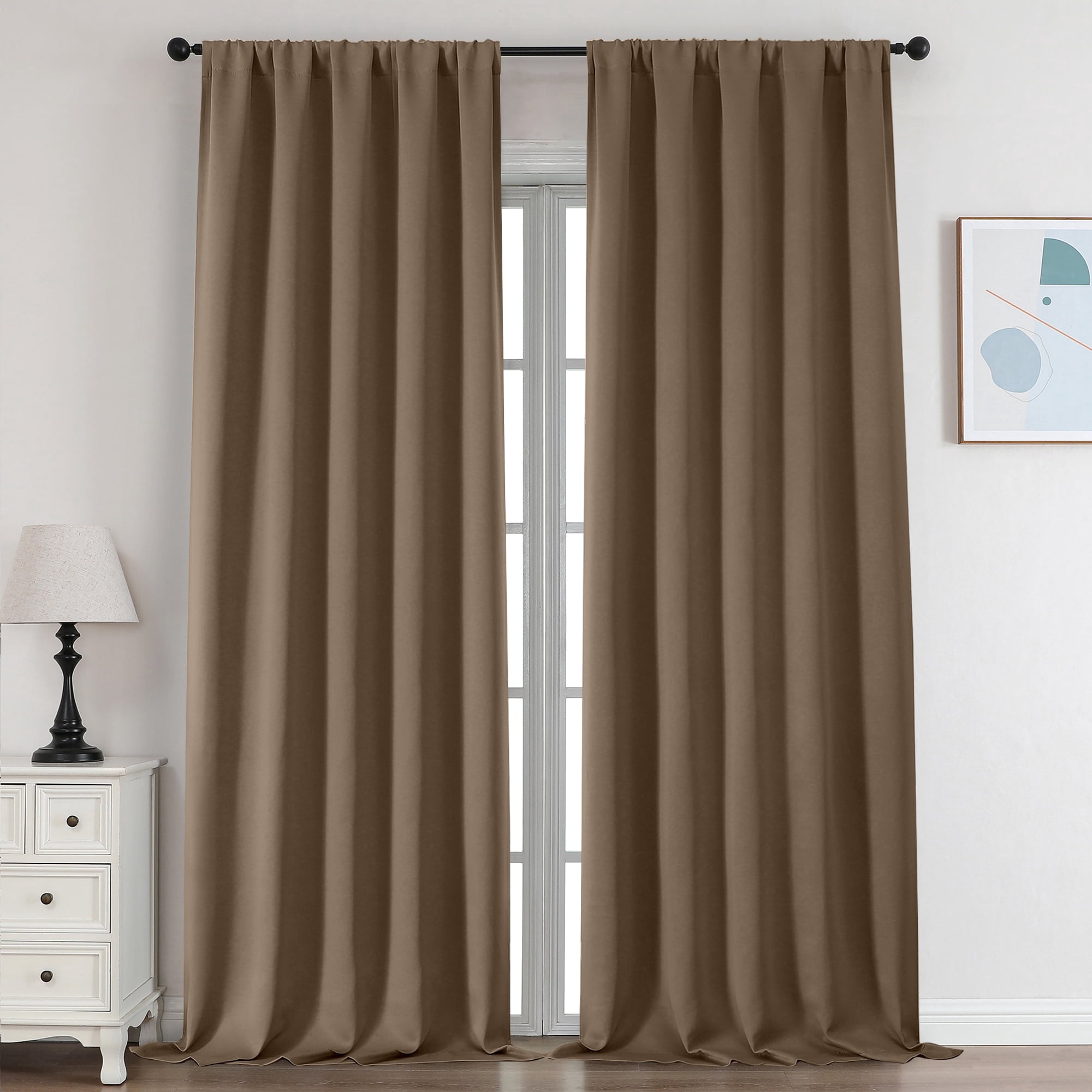 OVZME Barley Blackout Curtains 96 Inches Long 2 Panels, Solid Thermal Insulated Drapes with Rod Pocket, Room Darkening Window Treatment for Living Room, Each W50" x L96", Barley