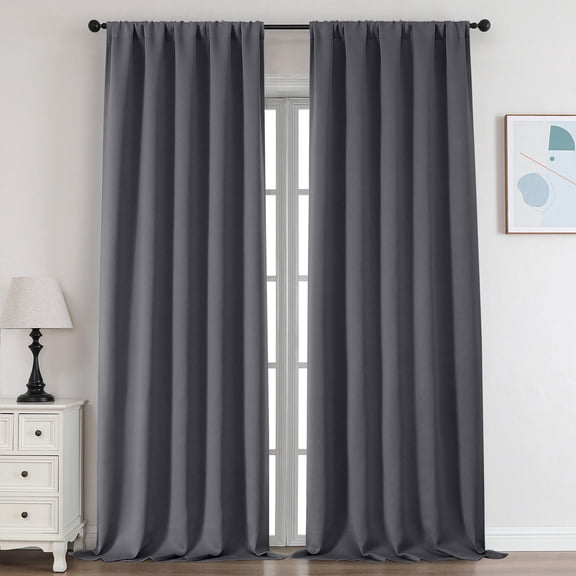 OVZME Charcoal Blackout Curtains 96 Inches Long 2 Panels, Solid Thermal Insulated Drapes with Rod Pocket, Room Darkening Window Treatment for Living Room, Each W50" x L96", Charcoal
