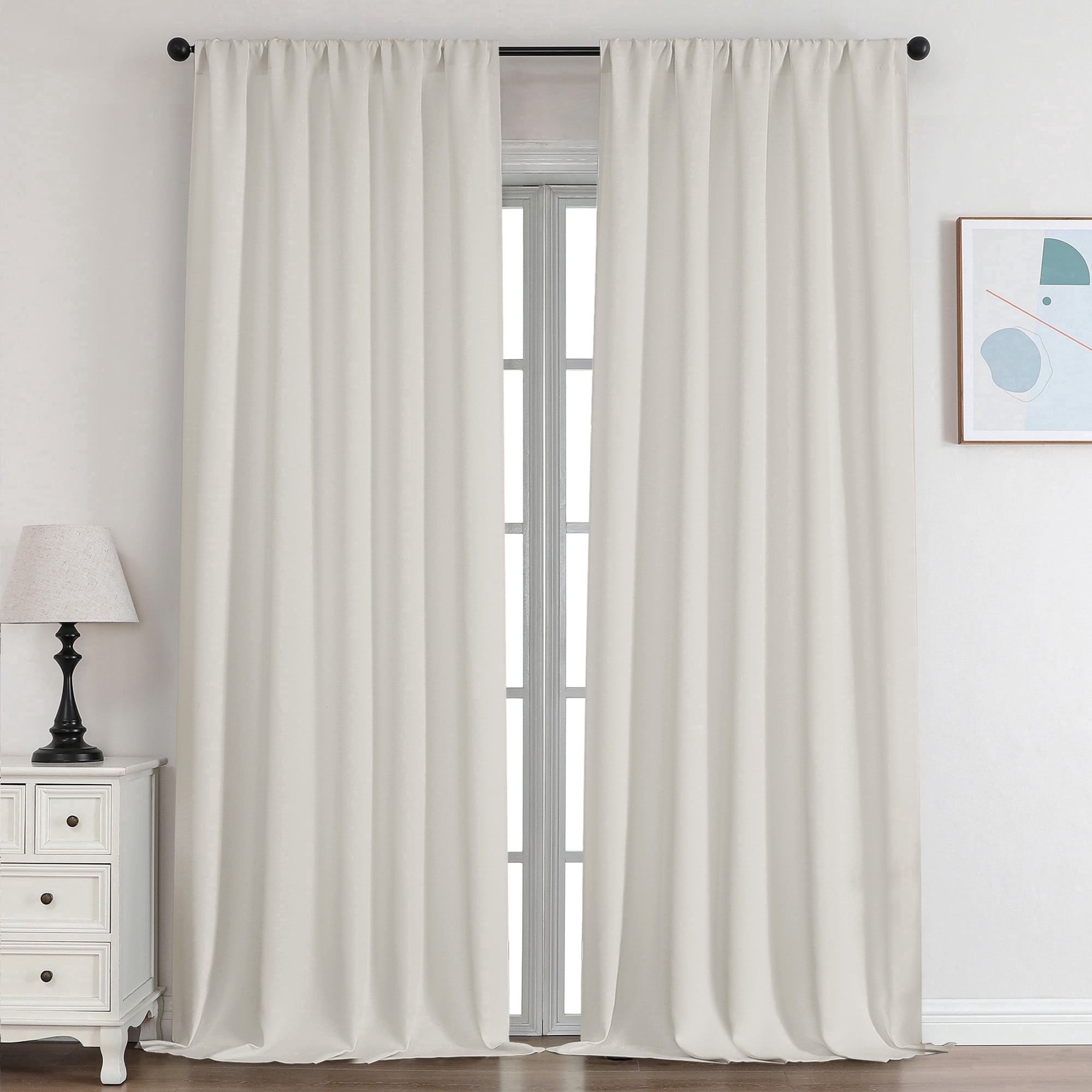 OVZME Natural Blackout Curtains 96 Inches Long 2 Panels, Solid Thermal ...