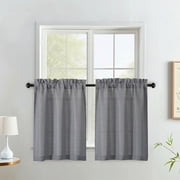 OVZME 24 Inch Grey Kitchen Curtains, Light Filtering Faux Linen Short Tier Drapes, Textured Cafe Curtains for Small Windows/Bathroom/RV, 30"x24", Set of 2, Grey