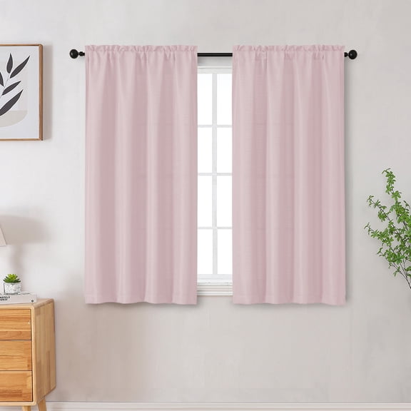 OVZME 45 Inch Blush Short Curtains, Light Filtering Faux Linen Textured Half Curtains, Semi Privacy Short Drapes for Small Window/Kitchen Door/Bedroom/Living Room, 30x45, 2 Panels, Blush