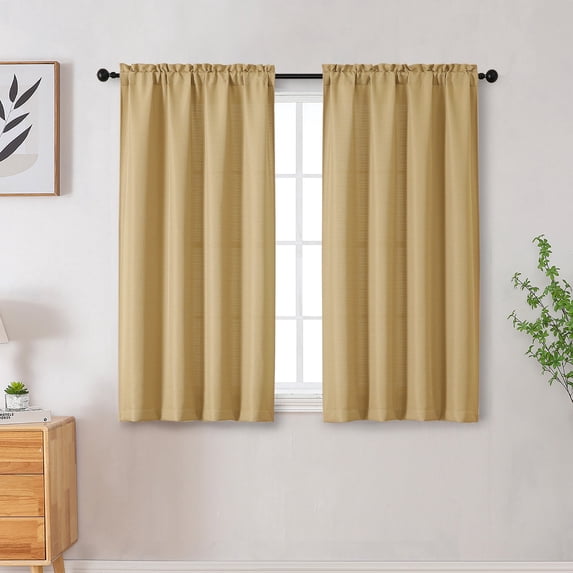OVZME 45 Inch Gold Short Curtains, Light Filtering Faux Linen Textured Half Curtains, Semi Privacy Short Drapes for Small Window/Kitchen Door/Bedroom/Living Room, 30x45, 2 Panels, Gold