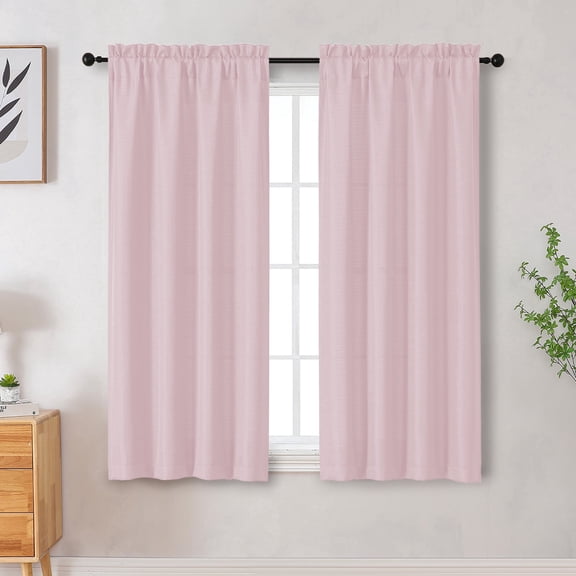 OVZME 54 Inch Blush Curtains, Light Filtering Faux Linen Textured Drapes for Bedroom/Living Room, Soft Airy Rod Pocket Window Panels 30"x54", Set of 2, Blush