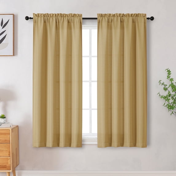 OVZME 54 Inch Gold Curtains, Light Filtering Faux Linen Textured Drapes for Bedroom/Living Room, Soft Airy Rod Pocket Window Panels 42x54, Set of 2, Gold