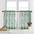 thumbnail image 1 of OVZME Darla Sage Green Tier Curtains 36 Inch Length, Jacquard Leaf Light Filtering Drapes with Rod Pocket, Farmhouse Style Sheer Curtains for Kitchen/Bathroom Windows, 28x36, 2 Panels, 1 of 7