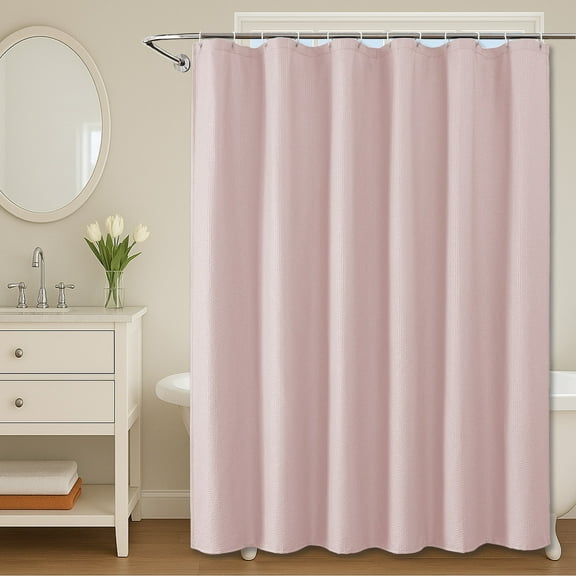 OVZME Leon Blush Pink 3D Embossed Fabric Shower Curtain for Bathroom - Soft Textured Fabric, Hotel Style Water Repellent, Modern Farmhouse Decor, Standard Size 72x72 inches, Blush