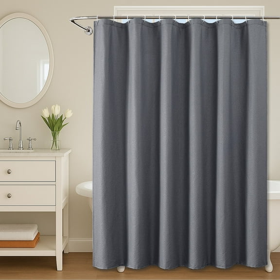 OVZME Leon Grey 3D Embossed Fabric Shower Curtain for Bathroom - Soft Textured Fabric, Hotel Style Water Repellent, Modern Farmhouse Decor, Standard Size 72x72 inches, Grey