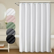 OVZME Leon White 3D Embossed Fabric Shower Curtain for Bathroom - Soft Textured Fabric, Hotel Style Water Repellent, Modern Farmhouse Decor, Standard Size 72x72 inches, White