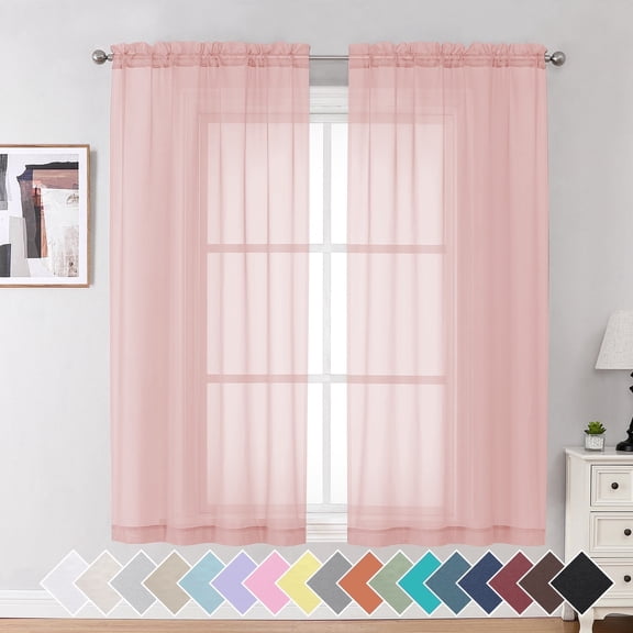 OVZME 42x63 Blush Sheer Curtains 2 Pack, 63 Inch Long Curtain Drapes for Living Room Bedroom, Rod Pocket Soft Voile Sheers for Home Decor, Each 42"Wx63"L