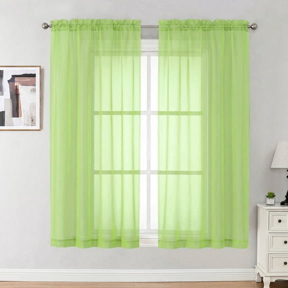 OVZME 42x63 Lime Green Sheer Curtains 2 Pack, 63 Inch Long Curtain Drapes for Living Room Bedroom, Rod Pocket Soft Voile Sheers for Home Decor, Each 42"Wx63"L