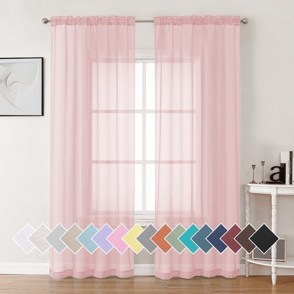 OVZME Blush Pink 2 Panels Sheer Curtains 84 inch Length, Semi Transparent Voile Rod Pocket Sheer Window Drapes for Bedroom Living Room Dining Wedding Party Backdrop, Each 42W x 84L inch