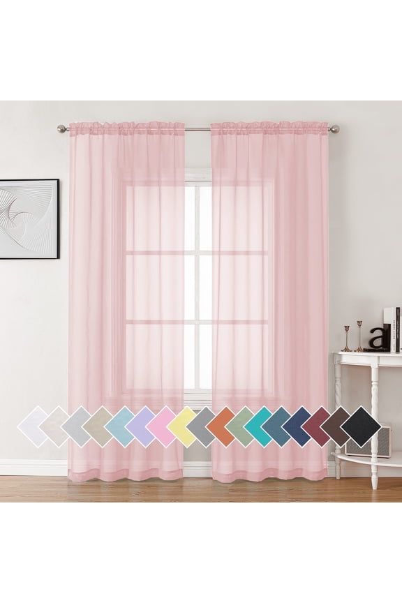 Blush Pink 2 Panels Sheer Curtains 84 inch Length, Semi Transparent Voile Rod Pocket Sheer Window Drapes for Bedroom Living Room Dining Wedding Party Backdrop, Each 42W x 84L inch