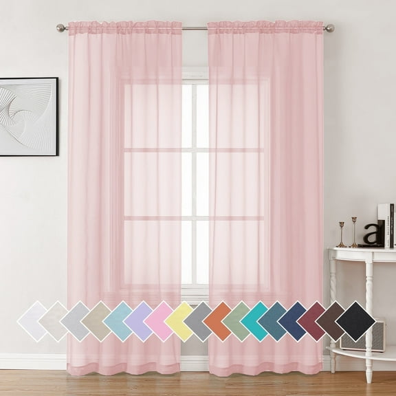 OVZME Blush Pink 2 Panels Sheer Curtains 84 inch Length, Semi Transparent Voile Rod Pocket Sheer Window Drapes for Bedroom Living Room Dining Wedding Party Backdrop, 42W x 84L inch, Set of 2