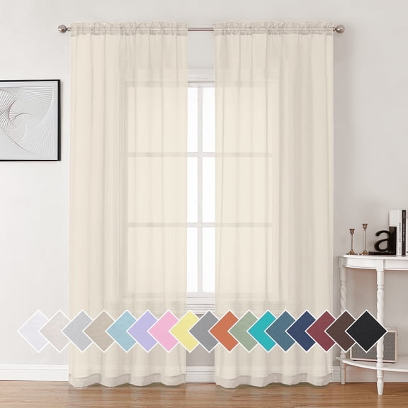 OVZME Cream Sheer Voile Curtains, 2 Panels, Rod Pocket, 42W x 84L Inch, for Bedroom, Living Room, Wedding