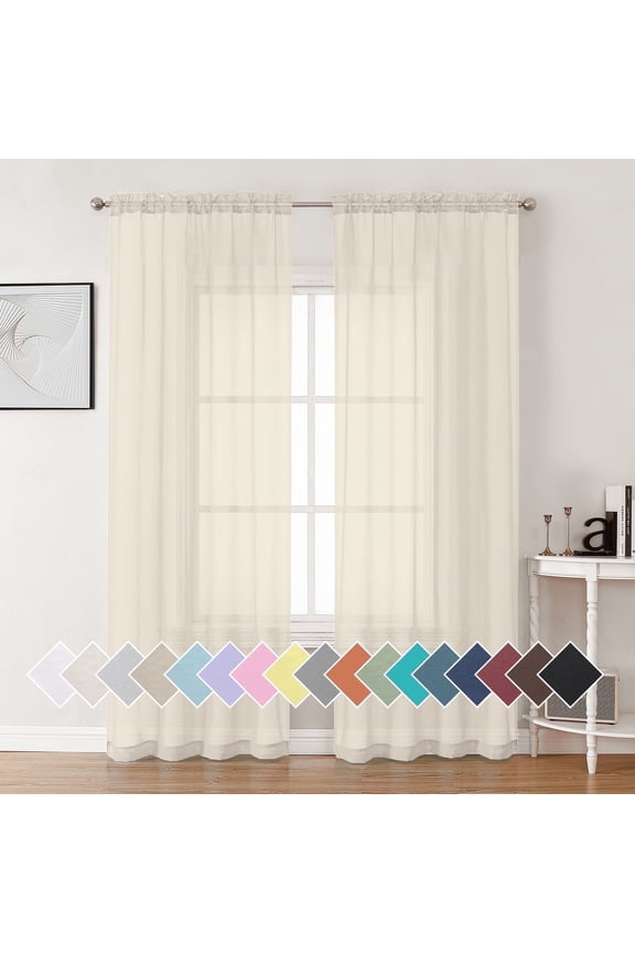 Cream Sheer Voile Curtains, 2 Panels, Rod Pocket, 42W x 84L Inch, for Bedroom, Living Room, Wedding